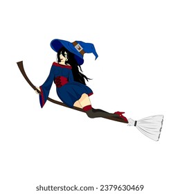 Witch. Cute ladies. Flat style. Halloween costume concept. Hand drawn modern Vector illustration. Poster, sticker templates