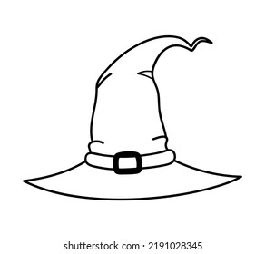 Witch doodle hat isolated. Outline hand drawn hat. Vector halloween illustration