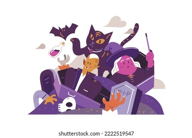 Witch and Dracula Have a Halloween Party