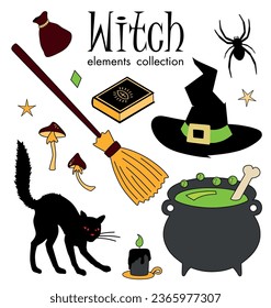 Witch elements collection. Set of witch stickers