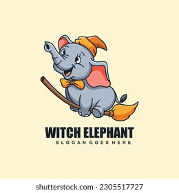 Plantilla de diseño del logotipo de la mascota de caracteres para elefantes de brujas