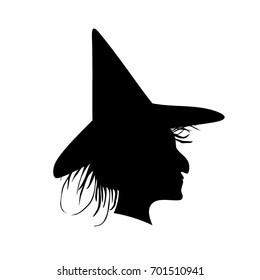 Witch evil silhouette head, halloween icon