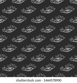 Witch eye, witchcraft seamless pattern, black and white graphic vector