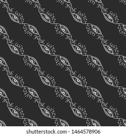 Witch eye, witchcraft seamless pattern, black and white graphic vector