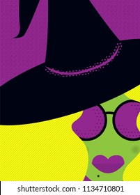 Witch Face Cropped-Cropped illustration of a blonde witch wearing a hat