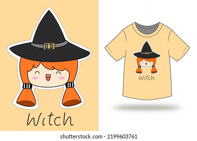Witch face cute trendy stylish t-shirt graphic design vector illustration