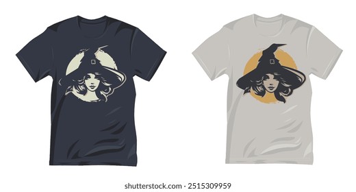 witch face silhouette design, witch image t-shirt design