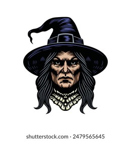 Ilustración vectorial vintage de cara de bruja