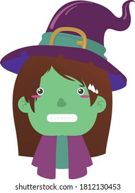 witch with facial gesture wearing hat and robe
