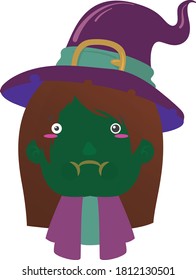 witch with facial gesture wearing hat and robe