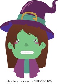 bruja con gestos faciales, sombrero y bata