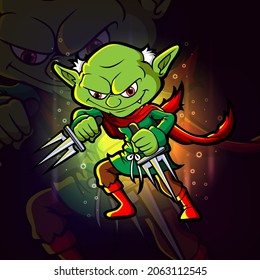 The witch fighter with trident esport logo design of illustration