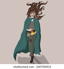 Witch with fire. Halloween character in vector	
