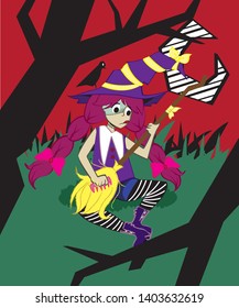 Witch fixing her broom in the middle of the night