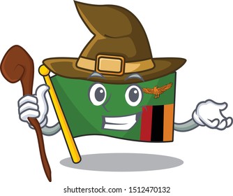 Witch flag zambia cartoon hoisted in pole