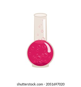 Witch flask with boiling pink liquid and bubbles. Halloween potion party decoration or love potion for Valentine Day