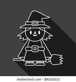witch flat icon with long shadow, line icon