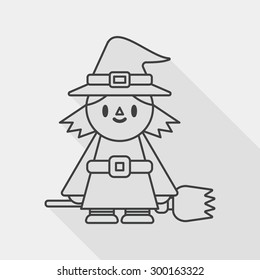 witch flat icon with long shadow, line icon