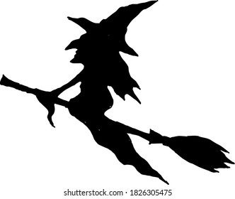 The witch flies on a broomstick