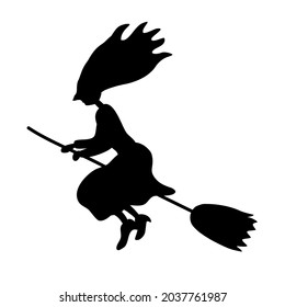 The witch flies on a broomstick. Silhouette of a witch for Halloween.