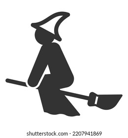 The witch flies on a magic broom - icon, illustration on white background, glyph style