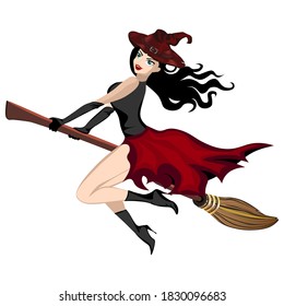 The witch flies on a magic broomstick. Baba Yaga. Vector illustration