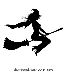 The witch flies on a magic broomstick. 