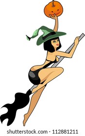 witch flies through the sky on a broom