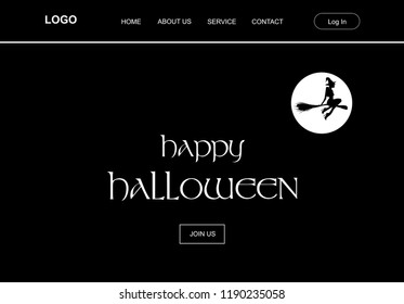 Witch fly, Halloween theme.Illustrative vector landing page template