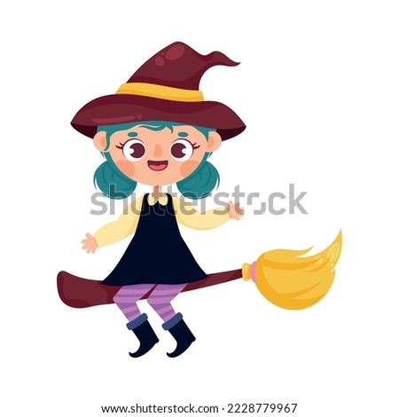 witch flying in broom character