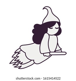 witch flying in broom fairytale character vector illustration design