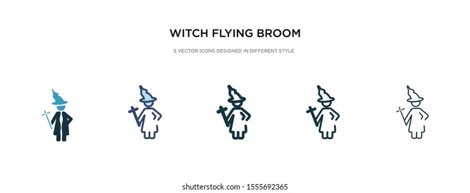 witch flying broom icon in different style vector illustration. two colored and black witch flying broom vector icons designed in filled, outline, line and stroke style can be used for web, mobile,