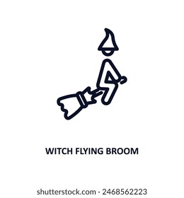 witch flying broom icon. Thin line witch flying broom icon from people collection. Outline vector isolated on white background. Editable witch flying broom symbol can be used web and mobile