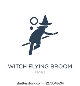 witch flying broom icon vector on white background, witch flying broom trendy filled icons from People collection, witch flying broom vector illustration