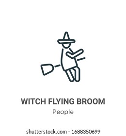 Witch flying broom outline vector icon. Thin line black witch flying broom icon, flat vector simple element illustration from editable people concept isolated stroke on white background