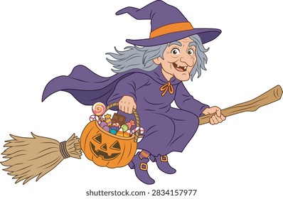 witch and flying broom
