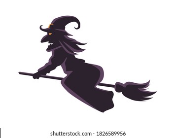 witch flying in broom silhouette icon vector illustration design