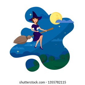 Witches dancing in HALLOWEEN Moon Light Owl watching