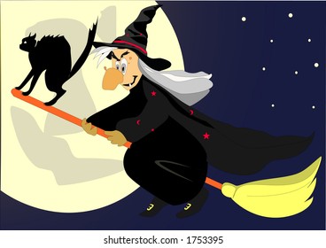 witch flying on the  broom