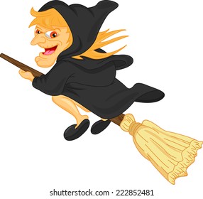 Witch Flying On Broom Stock Vector (Royalty Free) 222852481 | Shutterstock