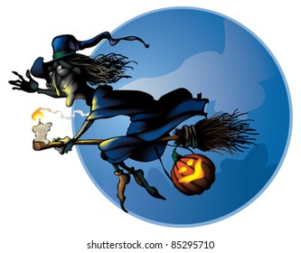 Witch is flying on broom