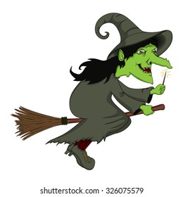 witch flying on a broom cartoon