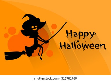 Witch Flying on Broom Halloween Costume Cartoon Character Flat Vector Illustration