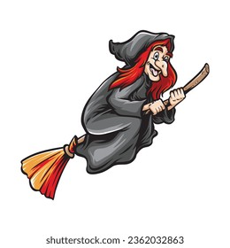 witch flying on broom illustration