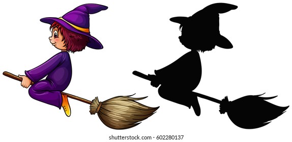 Witch flying on broom illustration