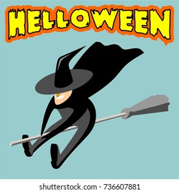 witch flying on a broom, postcard halloween