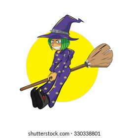 Witch flying on a broom vector cartoon