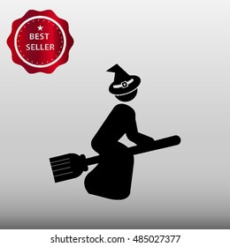 Witch Flying on Broom Vector Icon Illustration