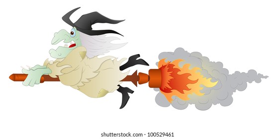 Witch Flying on Broomstick