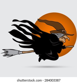 Witch flying on a broomstick